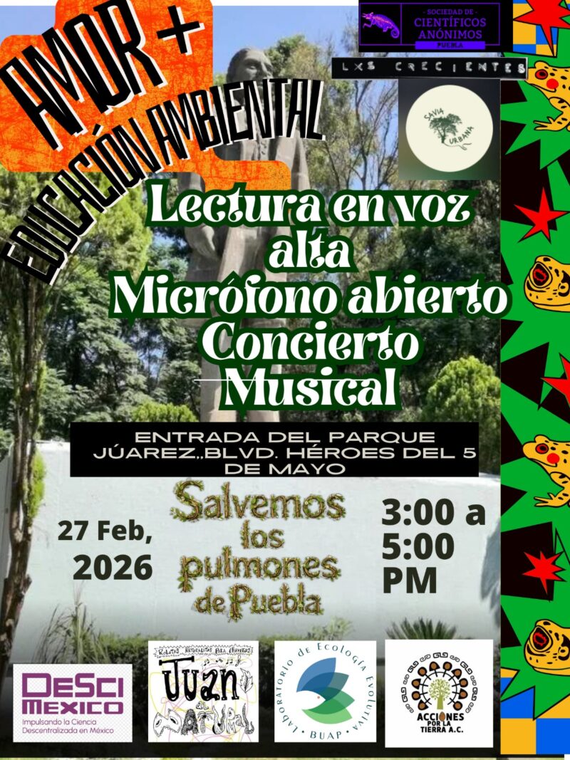 Amor + Educación Ambiental | Lectura en voz alta de Ecoliteratura + Micrófono Abierto / SCA Puebla